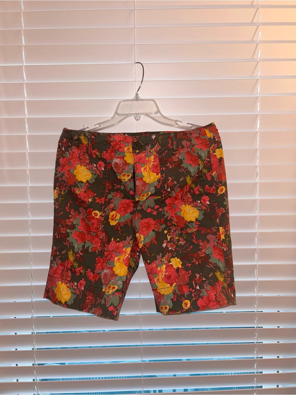 Sundance Floral Bermuda Shorts in Olive with Red & Yellow Flowers